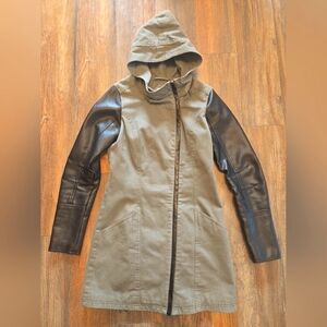 Twik Simons Army Green Trench with Black Pleather Sleeves